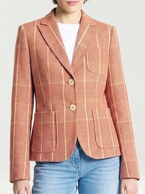 Kiton Silk Cotton Houndstooth Blazer Pink Windowpane IT44 Made in Italy